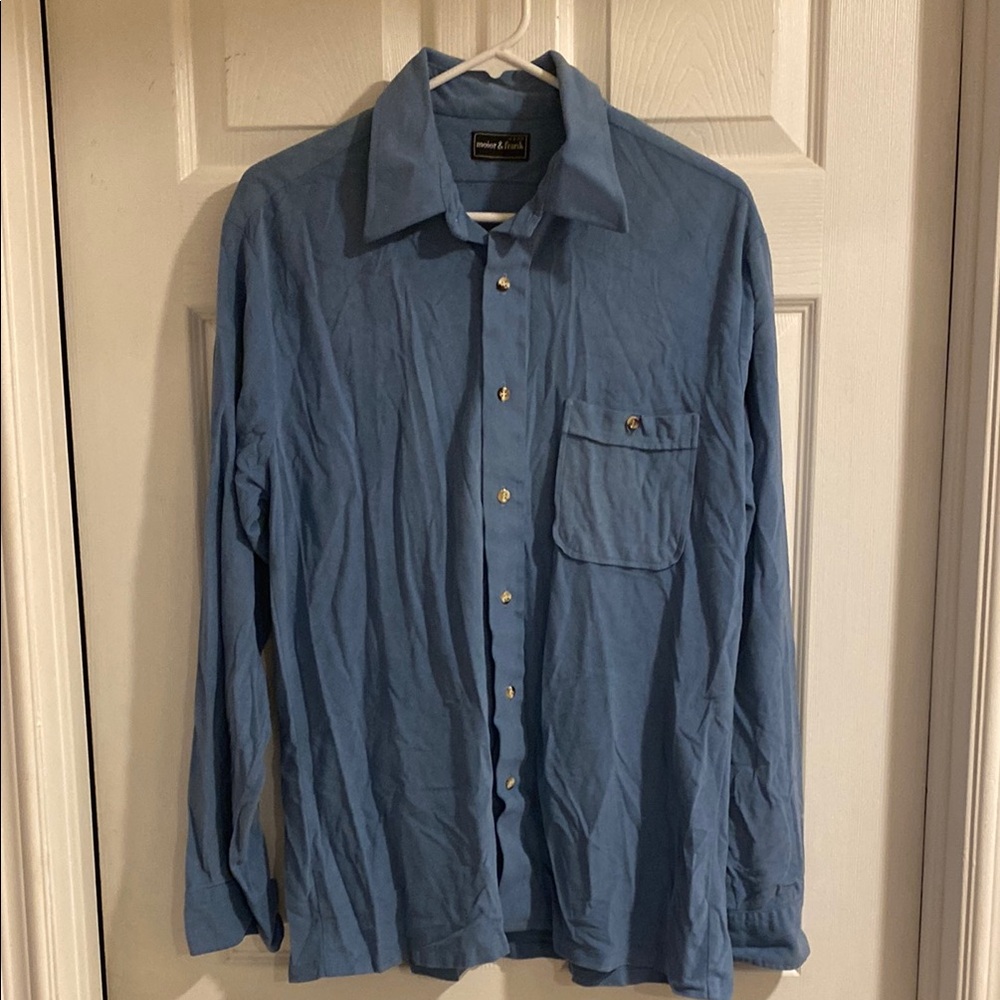 Meier & Frank Vintage Velour Blue Button-Up Shirt Men’s L